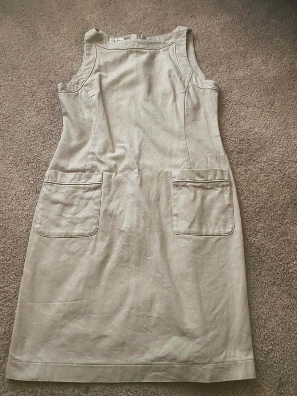 Vintage Evan-Picone Twill Sleeveless Cotton Shift Dress Beige Size 10
